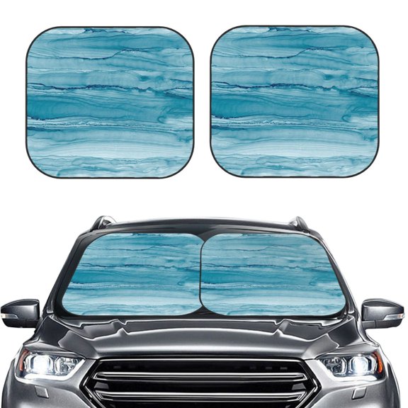 Picia Teal Turquoise Fluid Stripes 2 Piece Car Windshield Sun Shade Foldable | Foldable Sun Shield for Front Window Blocks UV Rays and Keeps Your Vehicle Cool-Medium