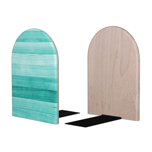 Picia Teal Turquoise Pattern Wood Bookends for Shelves,Non-slip Bookends, Heavy Duty Wooden Bookend Support,1 Pair
