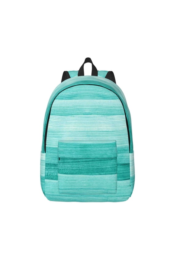 Teal Turquoise Printed Canvas Daypack - Stylish and Durable Vintage Compact Backpack - Class, Work, Travel, or Laptop Bookbag,Organized Compartments-Small