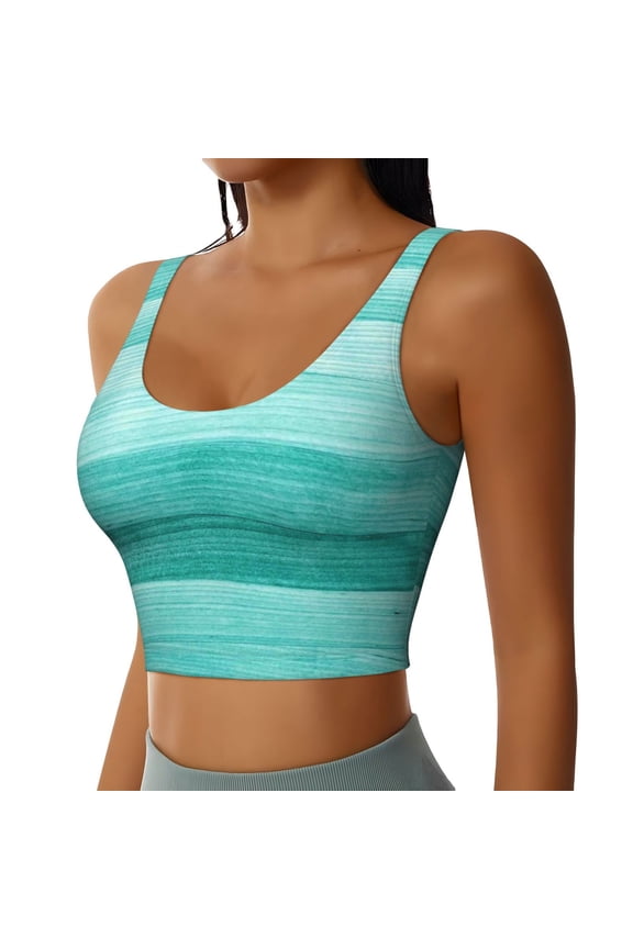 Teal Turquoise Sports Bra for Women,Padded Strappy Sports Bras Medium Support Yoga Bra with Removable Cups,Running Yoga Bra-