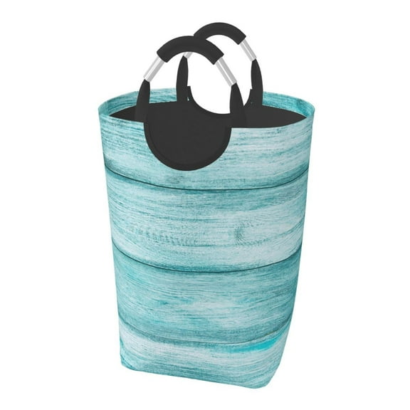 Picia Teal Turquoise Wood Laundry Basket With Handles Laundry Hamper Toys Storage Organizer Foldable Bucket Washing Bin Dirty Clothes Bag For Home Bathroom Bedroom Dorm