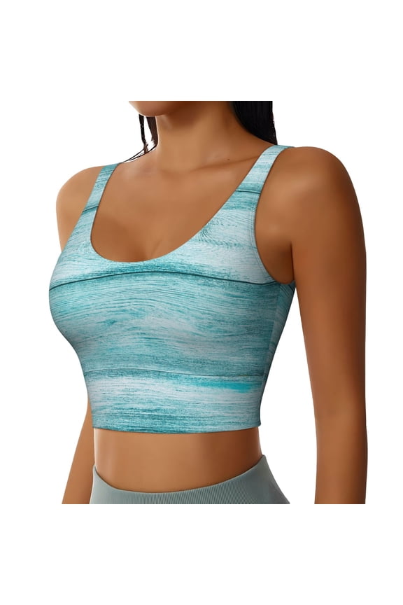 Teal Turquoise Wood Sports Bra for Women,Padded Strappy Sports Bras Medium Support Yoga Bra with Removable Cups,Running Yoga Bra-Medium