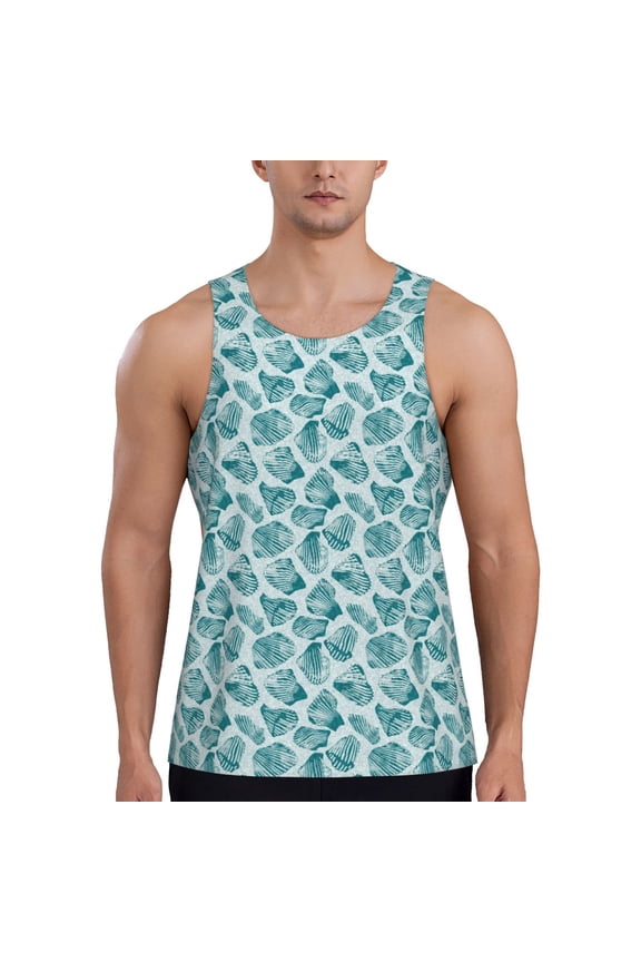 Teal turquoise shell Printed Men’s Performance Tank, Men's Workout Tank Top Moisture-Wicking Tank Top Muscle tee, Breathable Workout Shirt-Medium
