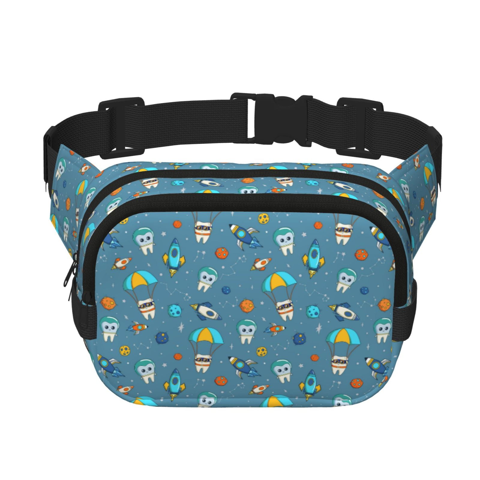 Picia Teeth Cosmonaut Print Square Double-Layer Waist Bag Mini Adjustable Waist Belt Bag Exercise Running Travel Hiking