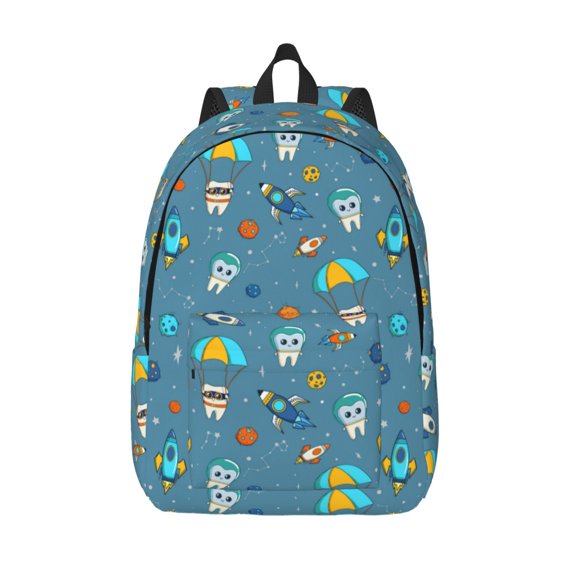 Picia Teeth Cosmonaut Printed Canvas Daypack - Stylish and Durable Vintage Compact Backpack - Class, Work, Travel, or Laptop Bookbag,Organized Compartments-Small