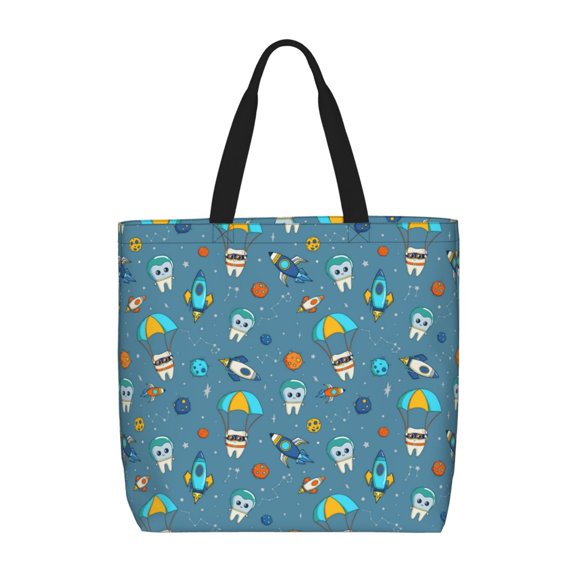 Picia Teeth Cosmonaut for Tote Bag for Women with Zipper, Gym Tote with Compartments, Laptop Work Tote Nurse Dance Yoga Bag for Sport, Travel
