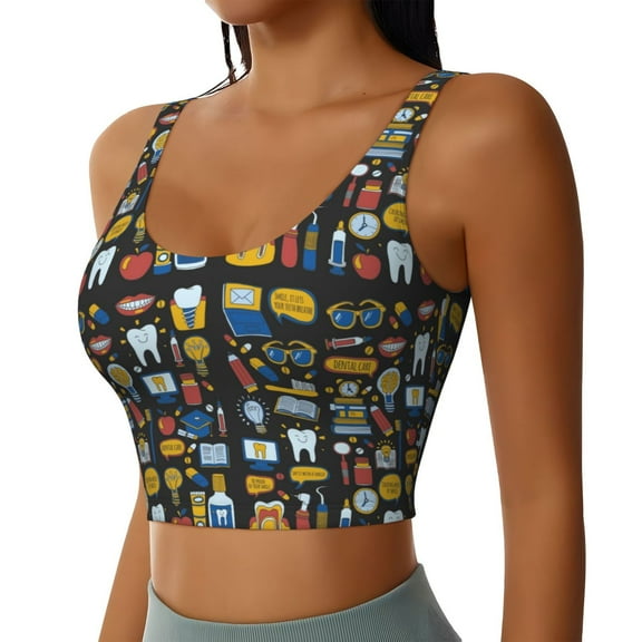 Picia Teeth Sports Bra for Women,Padded Strappy Sports Bras Medium Support Yoga Bra with Removable Cups,Running Yoga Bra-XX-Large