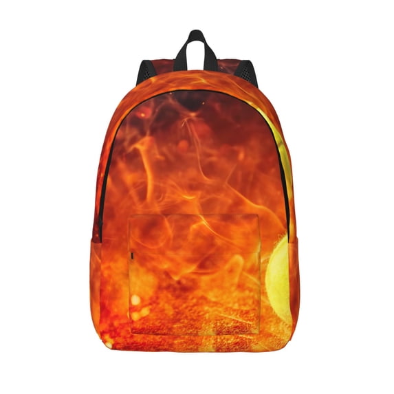 Picia Tennis Ball In Fire Printed Canvas Daypack - Stylish and Durable Vintage Compact Backpack - Class, Work, Travel, or Laptop Bookbag,Organized Compartments-Small
