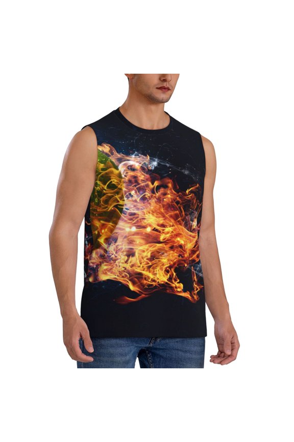 Tennis Ball In Fire1 mens Cotton Tank Undershirts , Moisture-wicking Ribbed Tanks, Lightweight Cotton Tank Undershirts-Medium