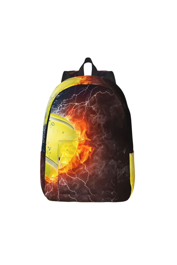 Tennis Ball On Fire And Water Printed Canvas Daypack - Stylish and Durable Vintage Compact Backpack - Class, Work, Travel, or Laptop Bookbag,Organized Compartments-Medium
