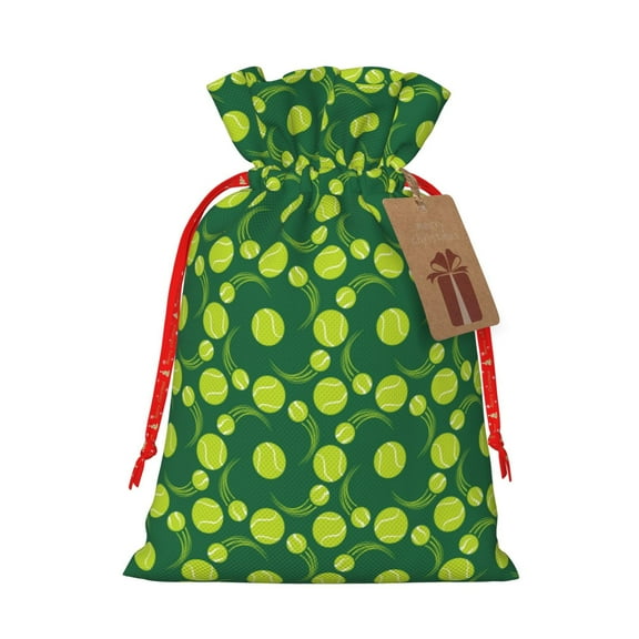Picia Tennis Balls Pattern Christmas Gift Bags, Xmas Gift Bags, Suitable for Holiday Kraft Paper Gift Bags, Reusable Christmas Gift Bags,Festive Gift Packaging Bag-Medium