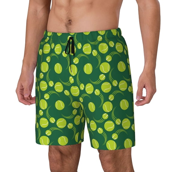 Picia Tennis Balls pattern Mens Swim Trunks with Compression Liner Stretch Beach Shorts Quick Dry with Zipper Pockets No-Chafing Board Shorts-3X-Large