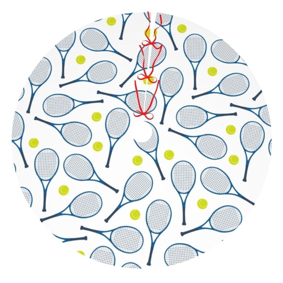 Picia Tennis Rackets And Balls Print Christmas Tree Skirt , Christmas Tree Skirt Ornaments for Merry Christmas Holiday Party Decorations Indoor Outdoor-48"