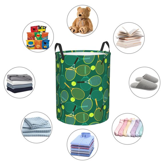 Picia Tennis Rackets and Balls Large Laundry Basket, Waterproof, Freestanding Laundry Hamper, Collapsible Tall Clothes Hamper with Extended Handles-Small