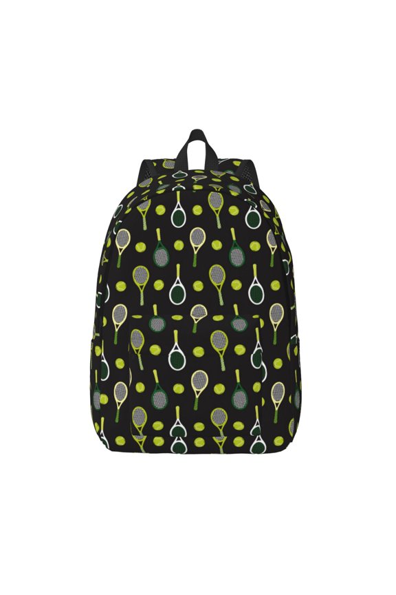 Tennis Rackets Printed Canvas Daypack - Stylish and Durable Vintage Compact Backpack - Class, Work, Travel, or Laptop Bookbag,Organized Compartments-Medium
