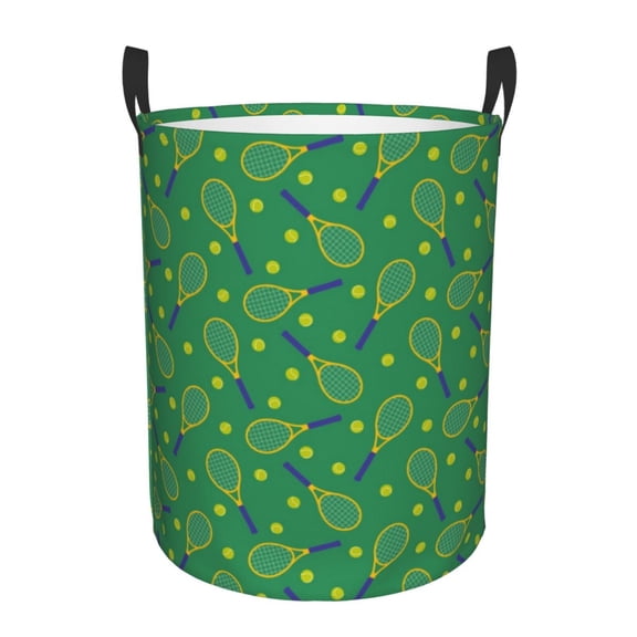 Picia Tennis Rockets And Balls Pattern Large Laundry Basket, Waterproof, Freestanding Laundry Hamper, Collapsible Tall Clothes Hamper with Extended Handles-Medium