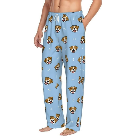 Picia Terrier Mens Soft Woven Cotton Elastic Waistband Sleep Pajama Pant Lounge Sleep Pant With Pockets And Drawstring-Large