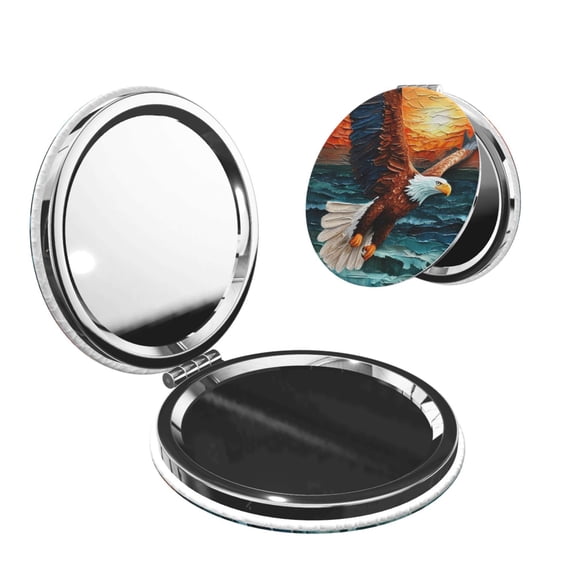 Picia Textured Bald Eagle for Compact Vanity Mirror , Travel Makeup Mirror , Portable Magnifying Cosmetic Mirror for Daily, Work, Business-Round Shape