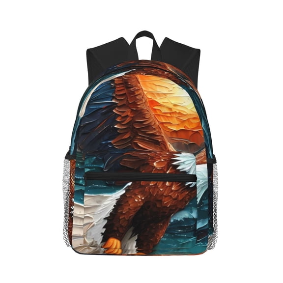 Picia Textured Bald Eagle Large Capacity Backpack Classic Style Backpack Casual Backpack Water-Resistant School Work Travel Outdoor Backpack