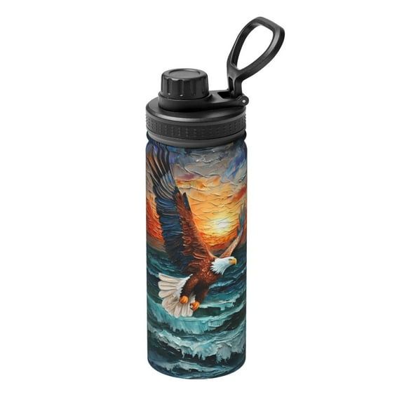 Picia Textured Bald Eagle Pattern Water Bottle 18 oz Stainless Steel Insulated Bottles With Handle Leak Proof Gym Sport Water Jug BPA-free insulated kettle For Men Women Adults