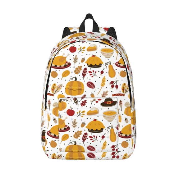 Picia Thanksgiving Printed Canvas Daypack - Stylish and Durable Vintage Compact Backpack - Class, Work, Travel, or Laptop Bookbag,Organized Compartments-Medium