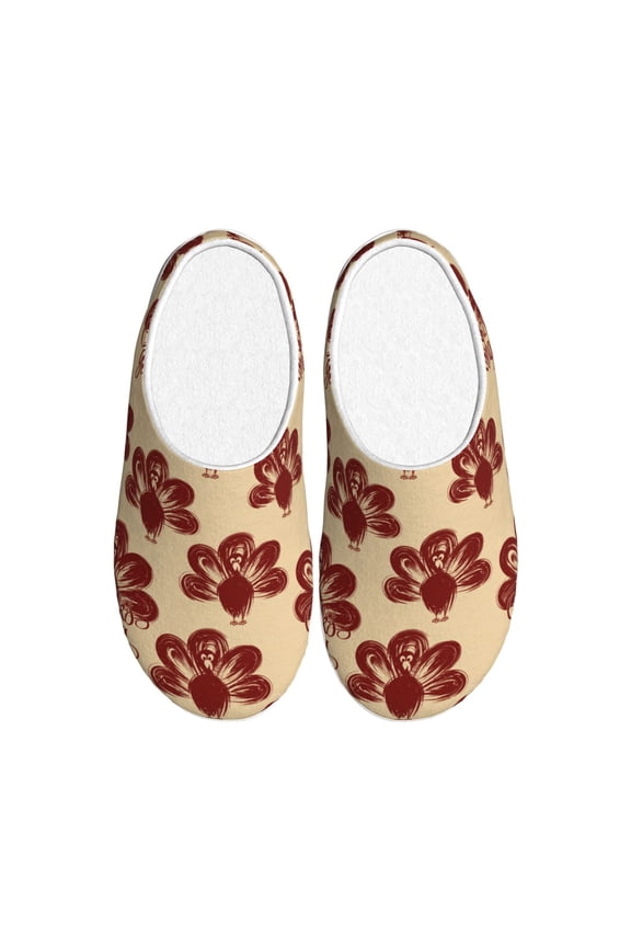 Thanksgiving Sketch Turkey for Women's Lamb-hug Comfy Fleece House Slippers Memory Foam, Slip-on House Shoes Indoor Outdoor-44/45
