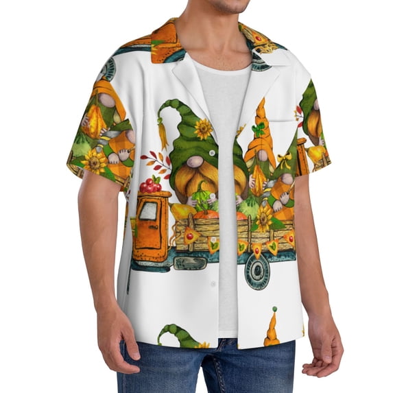 Picia Thanksgiving Truck Men's Linen Shirts Short Sleeve Cuban Beach Shirts Casual Shirts Button Down Shirt for Men Beach Summer Wedding Shirt-3X-Large