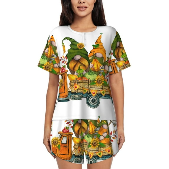 Picia Thanksgiving Truck Pajamas Sets for Women Soft Short-Sleeved Pjs with Lounge Shorts Two Piece Sleepwear-Medium