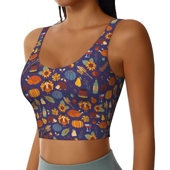 Picia Thanksgiving Turkey 2 Sports Bra for Women,Padded Strappy Sports Bras Medium Support Yoga Bra with Removable Cups,Running Yoga Bra-X-Large