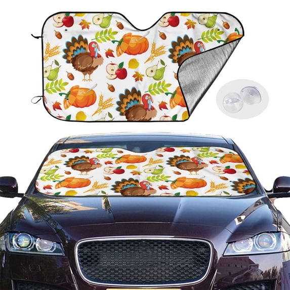 Picia Thanksgiving Turkey Curved Windshield Sunshade Accordion Folding Style Auto Shade for Car Truck SUV Van Blocks UV Ray Sun Visor Protector -Small