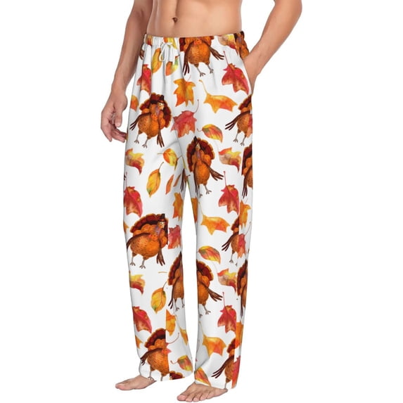 Picia Thanksgiving Turkey Leaves Mens Soft Woven Cotton Elastic Waistband Sleep Pajama Pant Lounge Sleep Pant With Pockets And Drawstring-XX-Large
