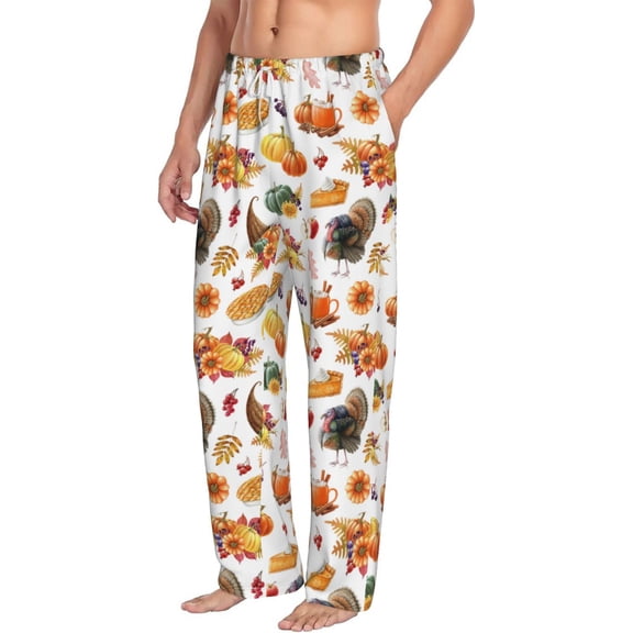 Picia Thanksgiving Turkeys 1 Mens Soft Woven Cotton Elastic Waistband Sleep Pajama Pant Lounge Sleep Pant With Pockets And Drawstring-X-Large