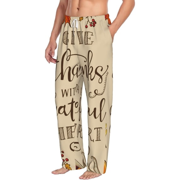 Picia Thanksgiving With A Grateful Heart Mens Soft Woven Cotton Elastic Waistband Sleep Pajama Pant Lounge Sleep Pant With Pockets And Drawstring-Medium