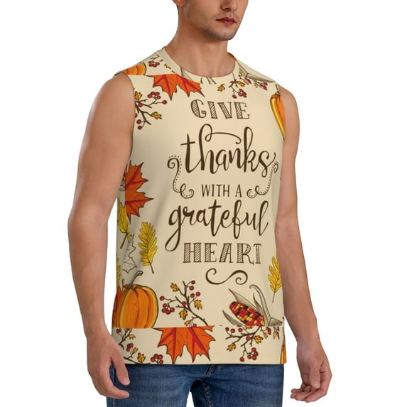 Picia Thanksgiving With A Grateful Heart mens Cotton Tank Undershirts , Moisture-wicking Ribbed Tanks, Lightweight Cotton Tank Undershirts-
