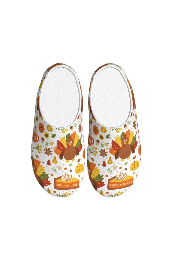Thanksgiving With Turkey for Women's Lamb-hug Comfy Fleece House Slippers Memory Foam, Slip-on House Shoes Indoor Outdoor-39/40
