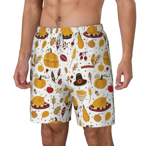 Picia Thanksgiving pattern Mens Swim Trunks with Compression Liner Stretch Beach Shorts Quick Dry with Zipper Pockets No-Chafing Board Shorts-X-Large