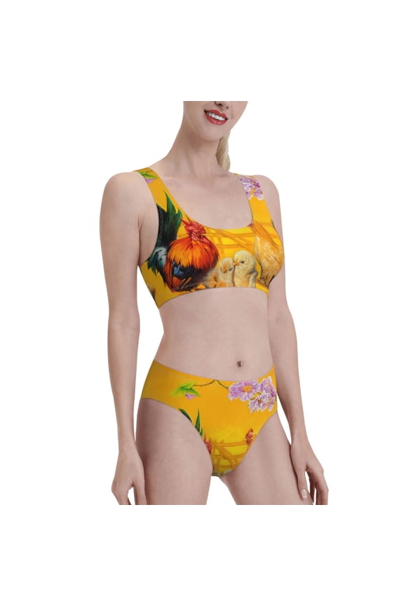 The Chicken Family Women's High Waisted Bikini Scoop Neck Swimsuit Two Pieces Bathing Suit-XX-Large