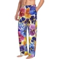 thumbnail image 1 of Picia The Garden Tricolor Pansy Flower Mens Soft Woven Cotton Elastic Waistband Sleep Pajama Pant Lounge Sleep Pant With Pockets And Drawstring-Small, 1 of 9