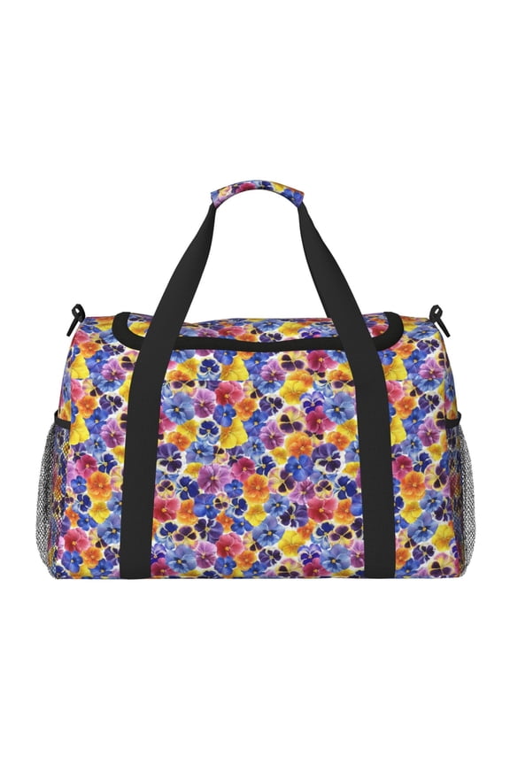 The Garden Tricolor Pansy Flower Print Travel Duffle Bag,Weekender Bags for Women with Shoe Compartment, Gym Duffel Bag with Wet Pocket, Hospital Bags for Labor and Delivery
