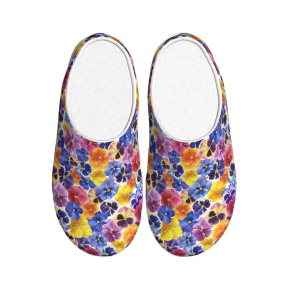 Picia The Garden Tricolor Pansy Flower for Women's Lamb-hug Comfy Fleece House Slippers Memory Foam, Slip-on House Shoes Indoor Outdoor-46/47