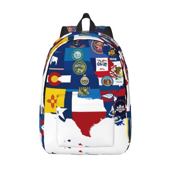 Picia The Map Of United States Printed Canvas Daypack - Stylish and Durable Vintage Compact Backpack - Class, Work, Travel, or Laptop Bookbag,Organized Compartments-Small