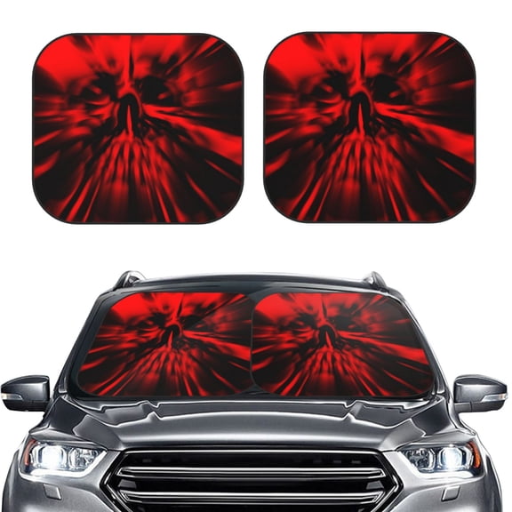 Picia The Red Head Skull 2 Piece Car Windshield Sun Shade Foldable | Foldable Sun Shield for Front Window Blocks UV Rays and Keeps Your Vehicle Cool-Small