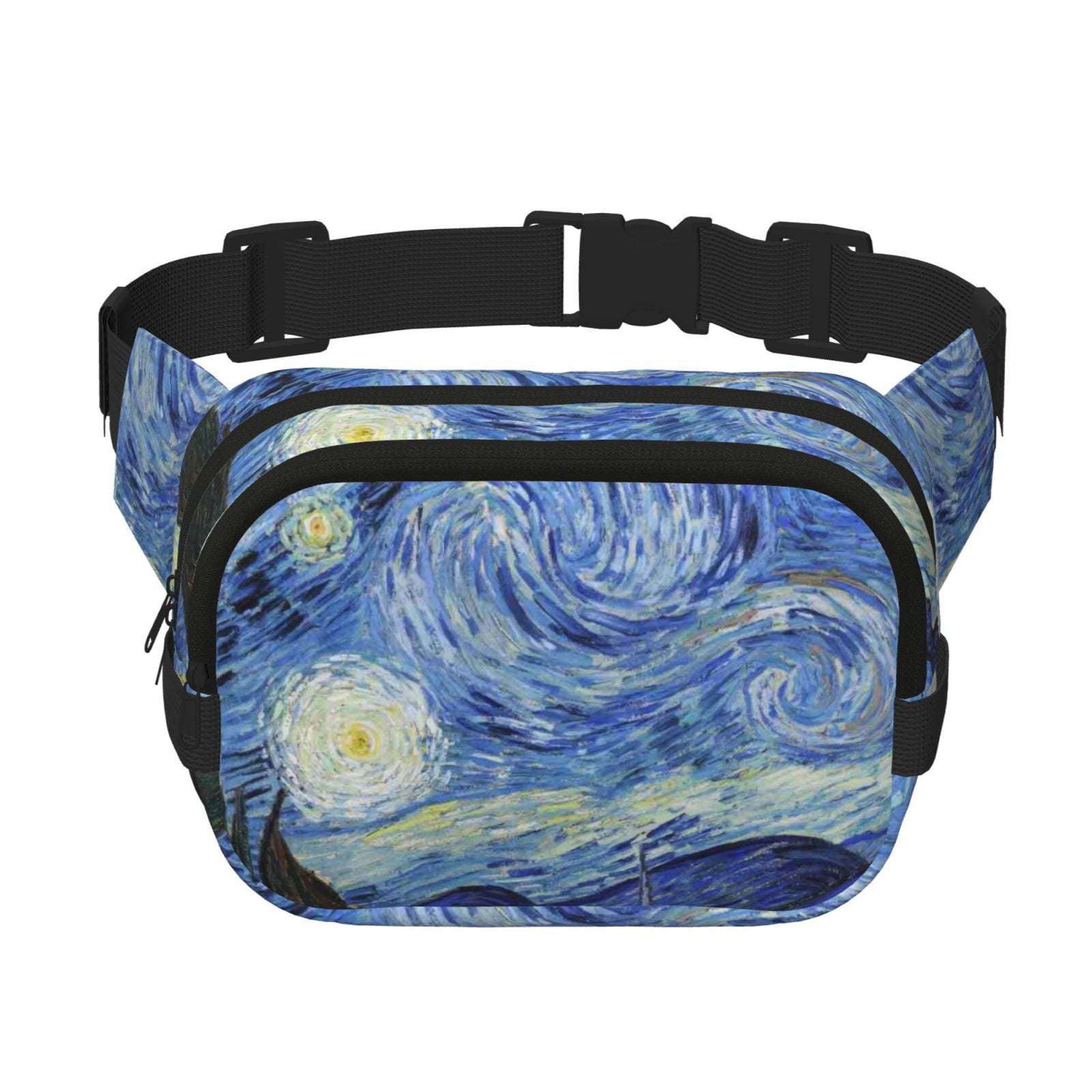 Picia The Starry Night Print Square Double-Layer Waist Bag Mini Adjustable Waist Belt Bag Exercise Running Travel Hiking