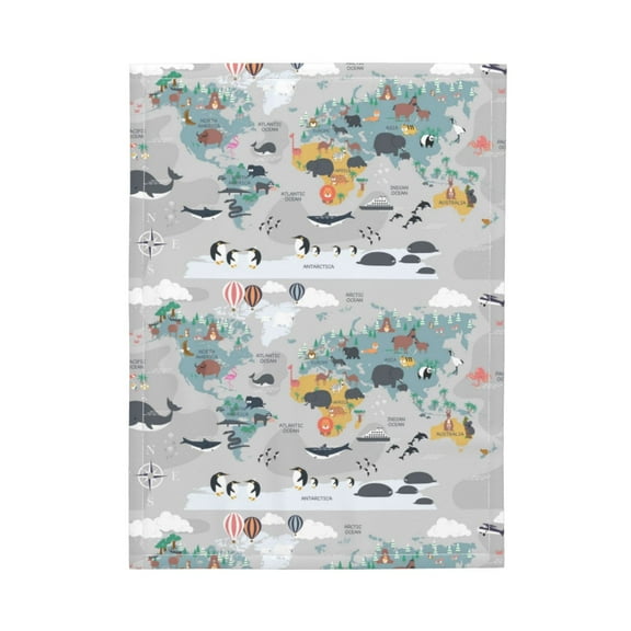 Picia The World Map with Cartoon Animals Pattern Baby Soft Dot Blanket with Silky Satin Backing Baby Gifts for Boys and Girls (30" x 40")