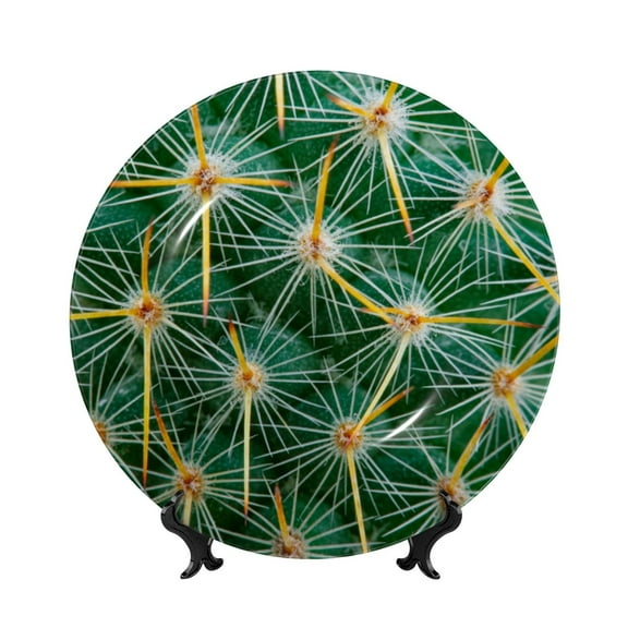 Picia Thorns Of Macro Cactus Pattern Bone China Decorative Plate – Wall Decor with Stand and Adhesive, Elegant Ornament for Living Room, Office, or Entryway-6in