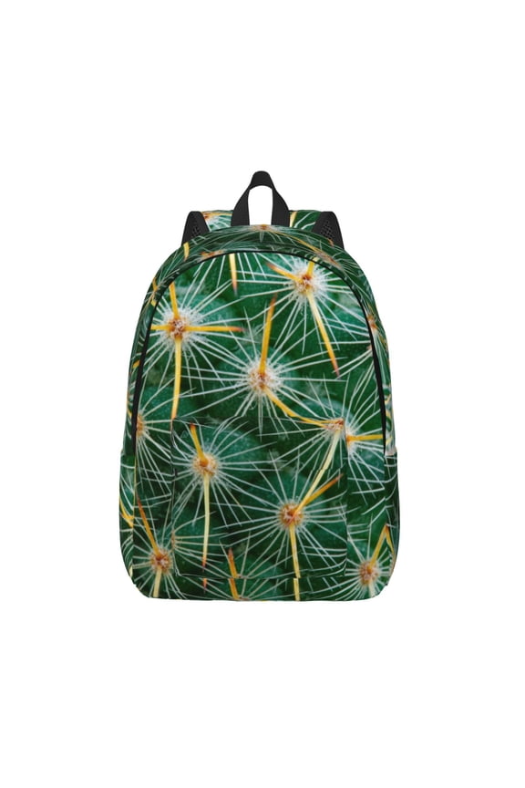 Thorns Of Macro Cactus Printed Canvas Daypack - Stylish and Durable Vintage Compact Backpack - Class, Work, Travel, or Laptop Bookbag,Organized Compartments-Medium