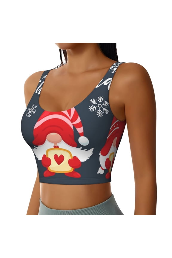 Three Cute Christmas Gnomes Sports Bra for Women,Padded Strappy Sports Bras Medium Support Yoga Bra with Removable Cups,Running Yoga Bra-Medium