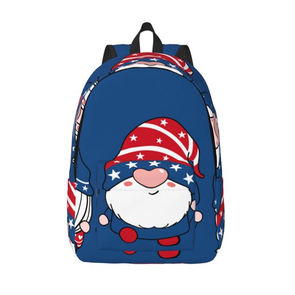 Picia Three Gnome Independence Day Printed Canvas Daypack - Stylish and Durable Vintage Compact Backpack - Class, Work, Travel, or Laptop Bookbag,Organized Compartments-Medium