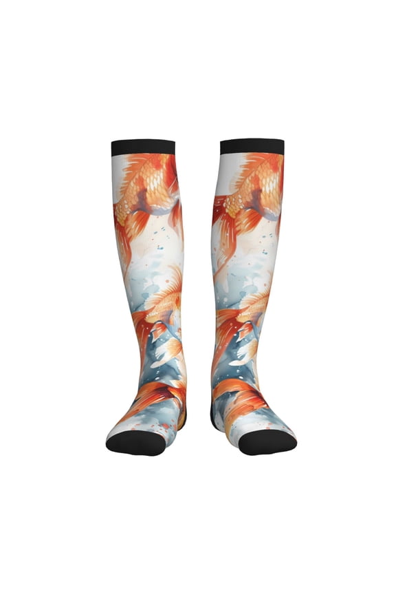 Three Goldfish Watercolor Splash Printed Sports Compression Socks - 15-20mmHg Graduated Compression, High-Performance Soft and Breathable Socks for Men and Women