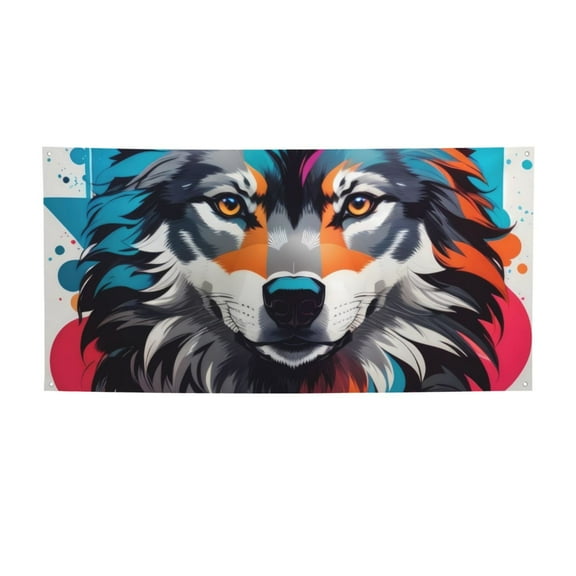 Picia Tie-Dye Wolf Head Pattern Party Banner, Festive Decoration, Holiday Banner, Celebration Decor, Event Banner, Reusable Party Banner-Small